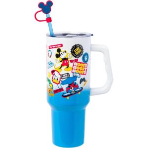 Silver Buffalo Spongebob Squarepants Jellyfishing in Bikini Bottom Double Walled Stainless Steel Tumbler with Handle, Straw, and Straw Cap, Fits in Standard Cup Holder, 40 Ounces(Mickey and Friends)