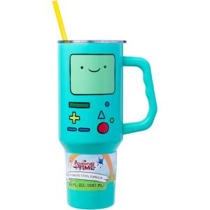 Silver Buffalo Spongebob Squarepants Jellyfishing in Bikini Bottom Double Walled Stainless Steel Tumbler with Handle, Straw, and Straw Cap, Fits in Standard Cup Holder, 40 Ounces(Adventure Time BMO)