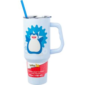 Silver Buffalo Spongebob Squarepants Jellyfishing in Bikini Bottom Double Walled Stainless Steel Tumbler with Handle, Straw, and Straw Cap, Fits in Standard Cup Holder, 40 Ounces(Snorlax Pokemon)