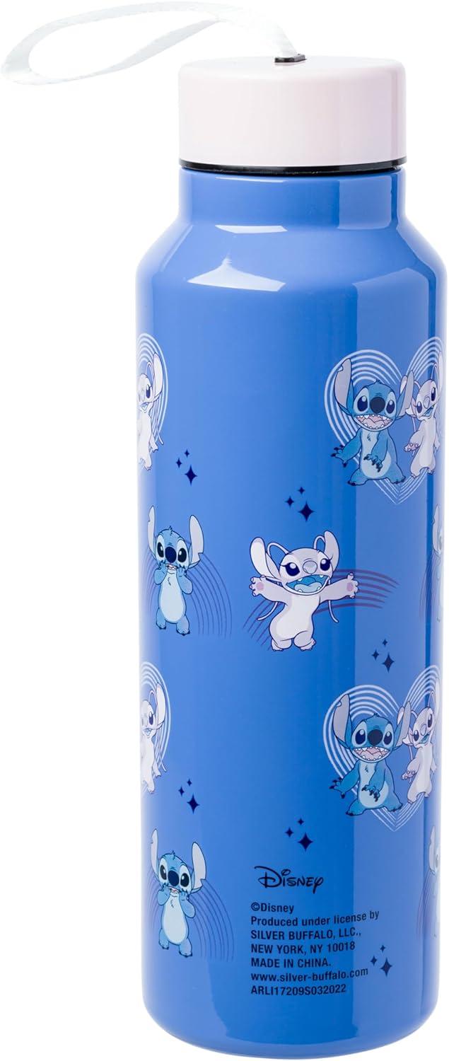 imageSilver Buffalo Disney Lilo and Stitch Featuring Stitch and Angel Stainless Steel Water Bottle with Strap 27 Ounces