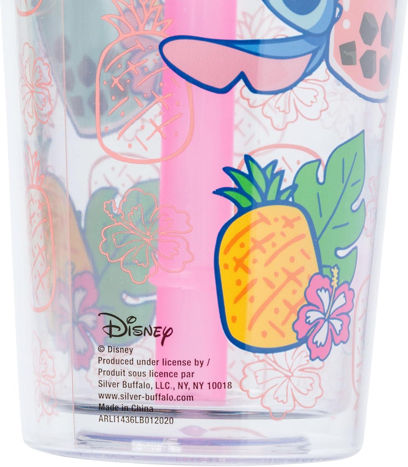 imageSilver Buffalo Disney Lilo and Stitch Plastic Boba Tumbler with Lid and Straw Featuring Stitch and Scrump 24 Ounces