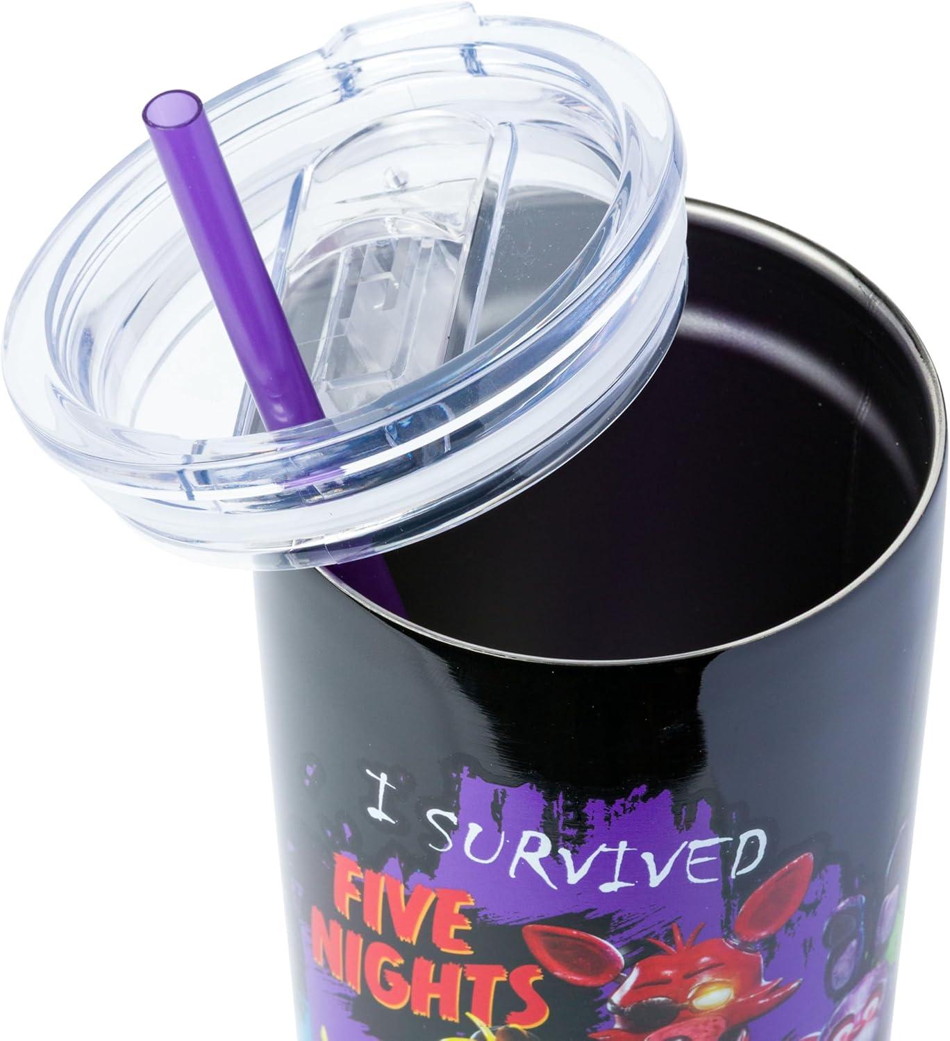 imageSilver Buffalo Five Nights at Freddys I Survived Group 22oz Double Walled Stainless Steel Tumbler w Straw