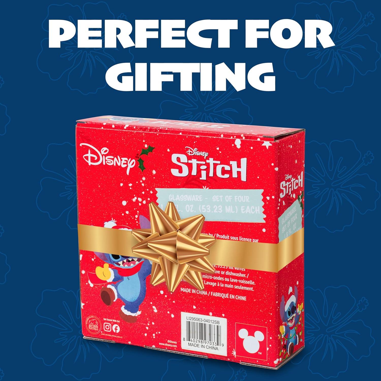 imageSilver Buffalo Lilo and Stitch Xmas Stitch and Friends Palm Gift Set 4pc 15oz Mini Glass Set 2x2