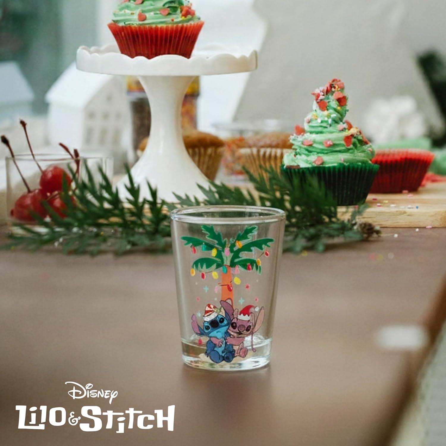 imageSilver Buffalo Lilo and Stitch Xmas Stitch and Friends Palm Gift Set 4pc 15oz Mini Glass Set 2x2