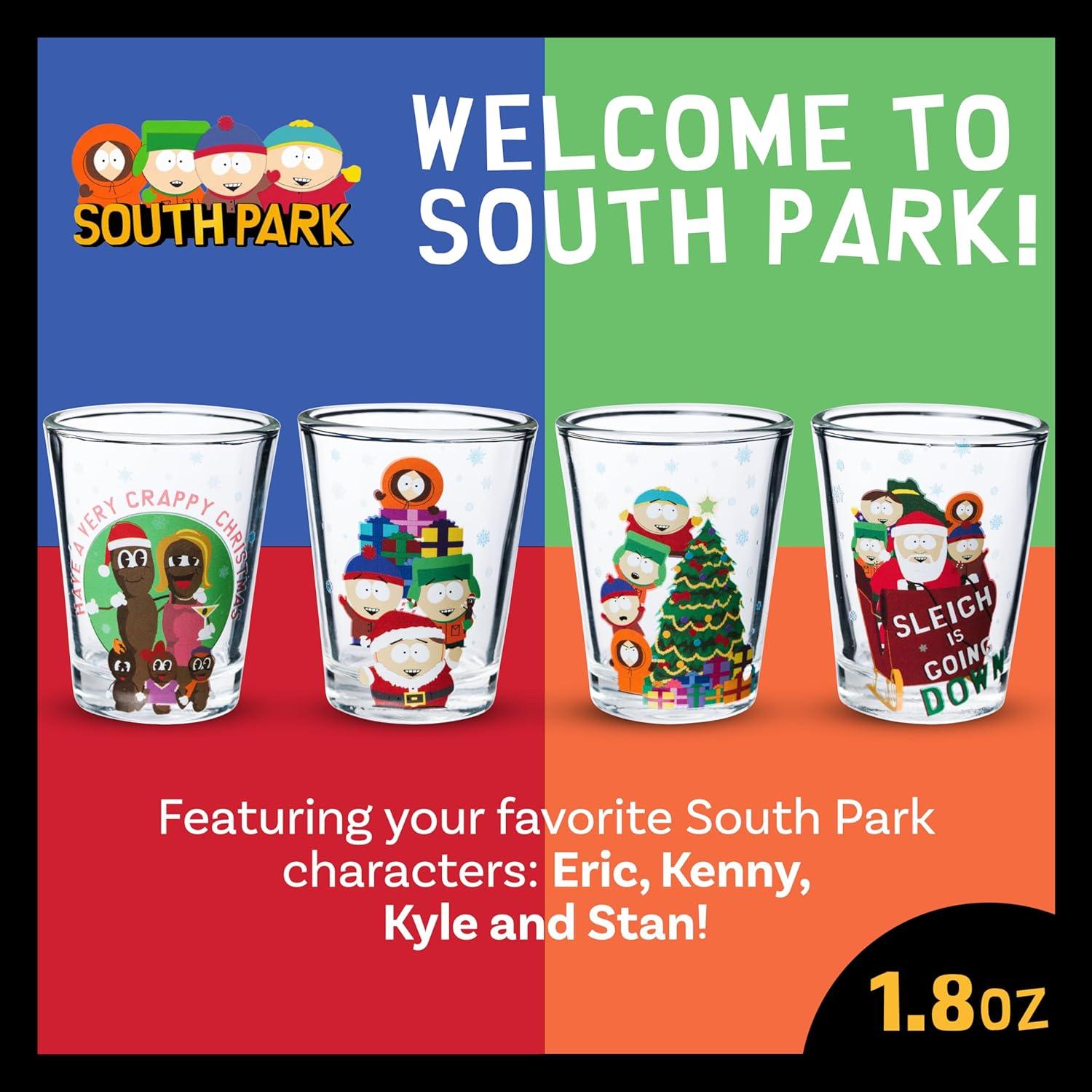 imageSilver Buffalo South Park Characters Xmas Group Shots 4pc 15oz Mini Glass Set 2x2