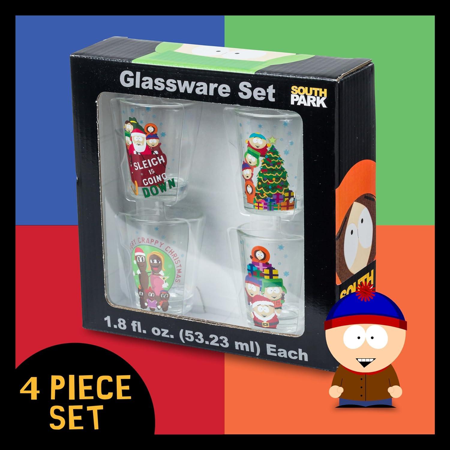 imageSilver Buffalo South Park Characters Xmas Group Shots 4pc 15oz Mini Glass Set 2x2