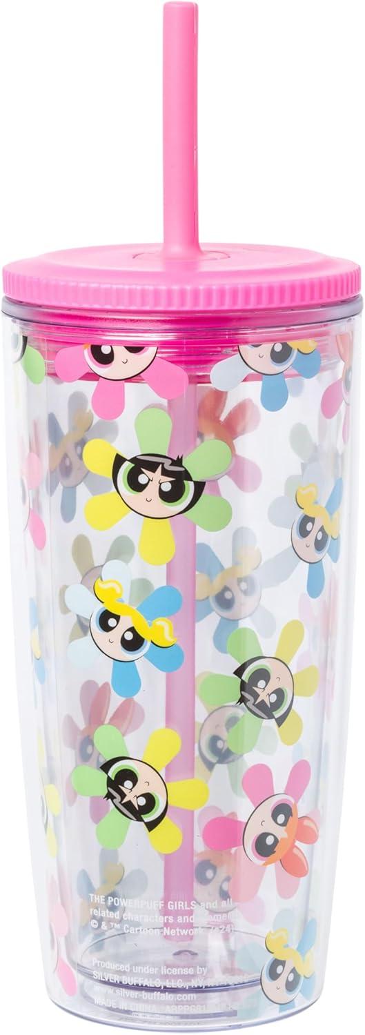imageSilver Buffalo The Powerpuff Girls Floral Pattern 20oz Spill Resistant Plastic Tumbler