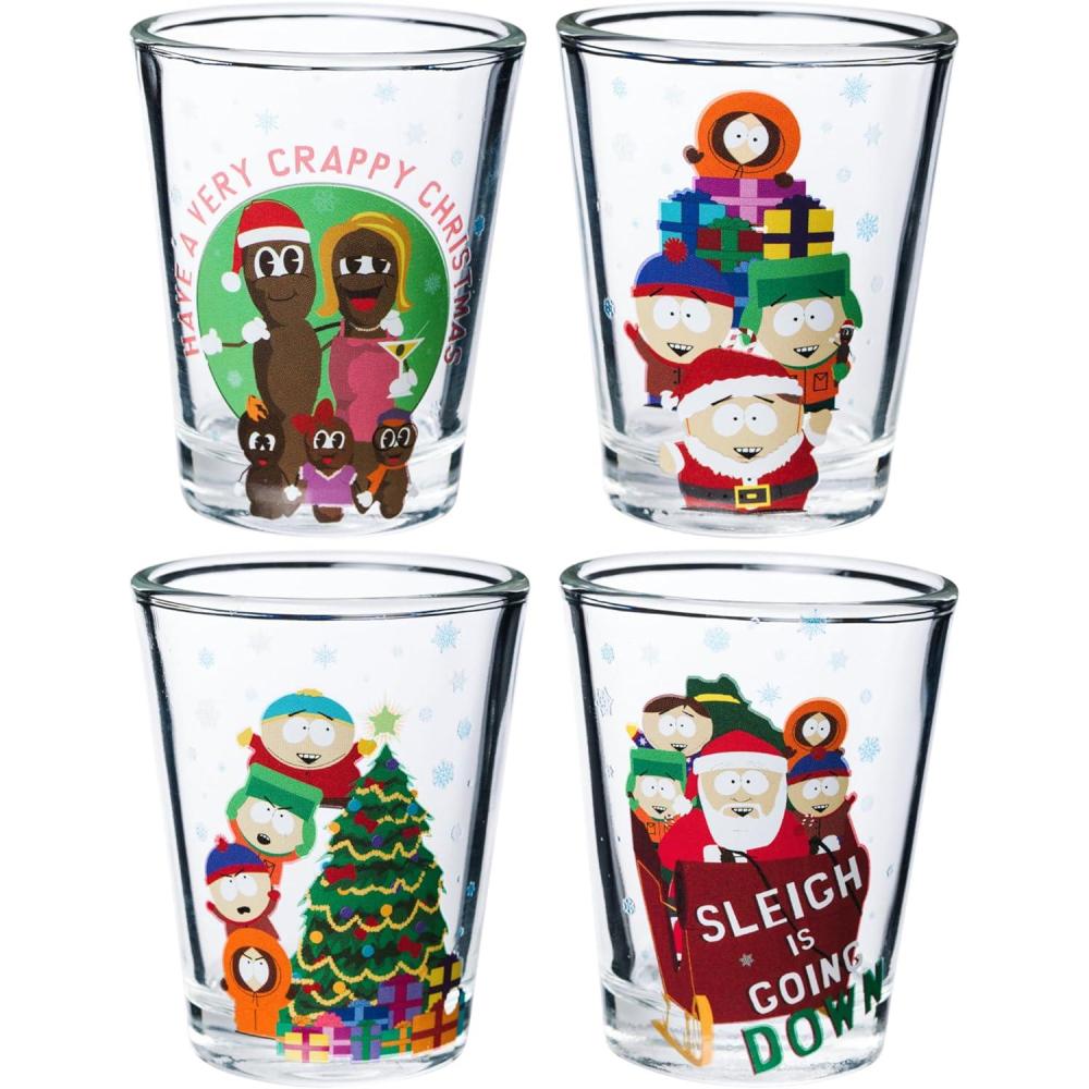 imageSilver Buffalo South Park Characters Xmas Group Shots 4pc 15oz Mini Glass Set 2x2