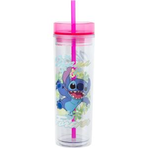 Silver Buffalo Disney Lilo and Stitch “Ohana Forever” Tall Plastic Tumbler, 20 Ounces