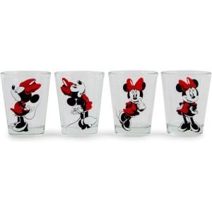 Silver Buffalo Disney Mickey and Minnie Mouse 4 Piece Mini Glass Set, 1.5 Ounces(Minnie Mouse Classic Poses)