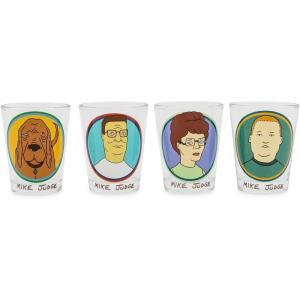 Silver Buffalo King of the Hill Character Faces 4 Pack Mini Glass Set Featuring Hank Hill, Bobby Hill, Peggy Hill, and Lady Bird, 1.5 Ounces