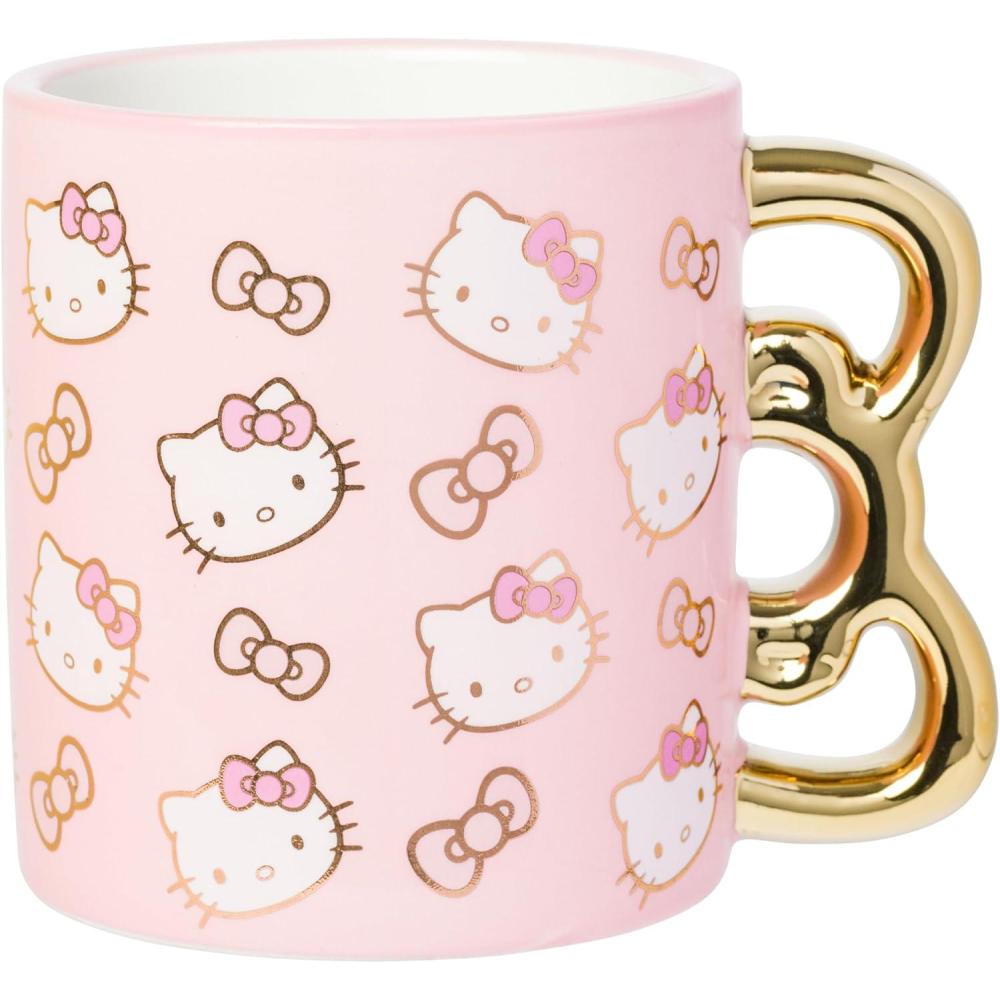 image:imageSilver Buffalo Sanrio Hello Kitty Pink and Gold Chrome Ceramic Mug with Bow 3D Sculpted Handle 20 Ounces