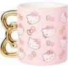 Silver Buffalo Sanrio Hello Kitty Pink and Gold Chrome Ceramic Mug with Bow 3D Sculpted Handle, 20 Ounces