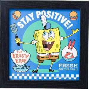 Silver Buffalo SpongeBob SquarePants “Stay Positive” Gel Coat Framed MDF Wall Art Featuring SpongeBob SquarePants and Mr. Krabs, 6″ x 6″