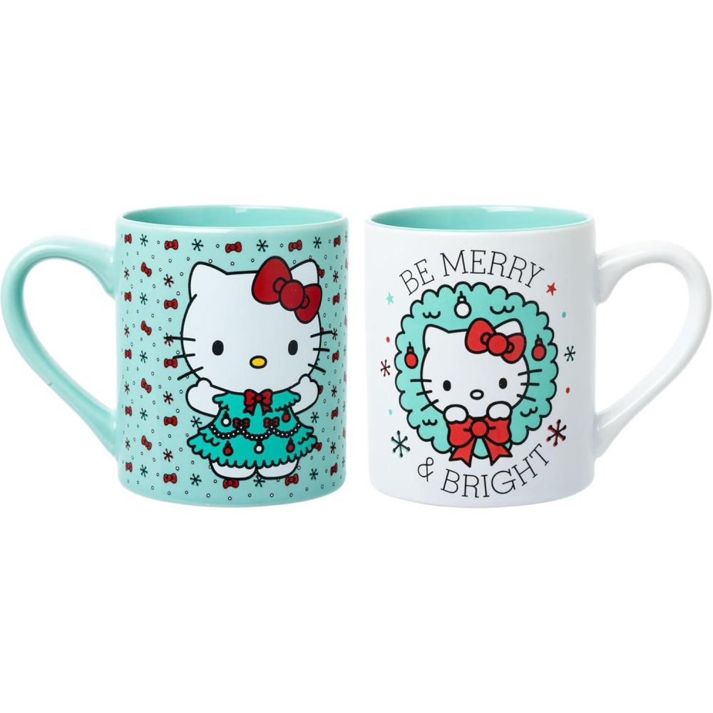 image:imageSilver Buffalo Sanrio Hello Kitty Holiday 2 Pack Ceramic Mug Set 14 OuncesGreenMulti