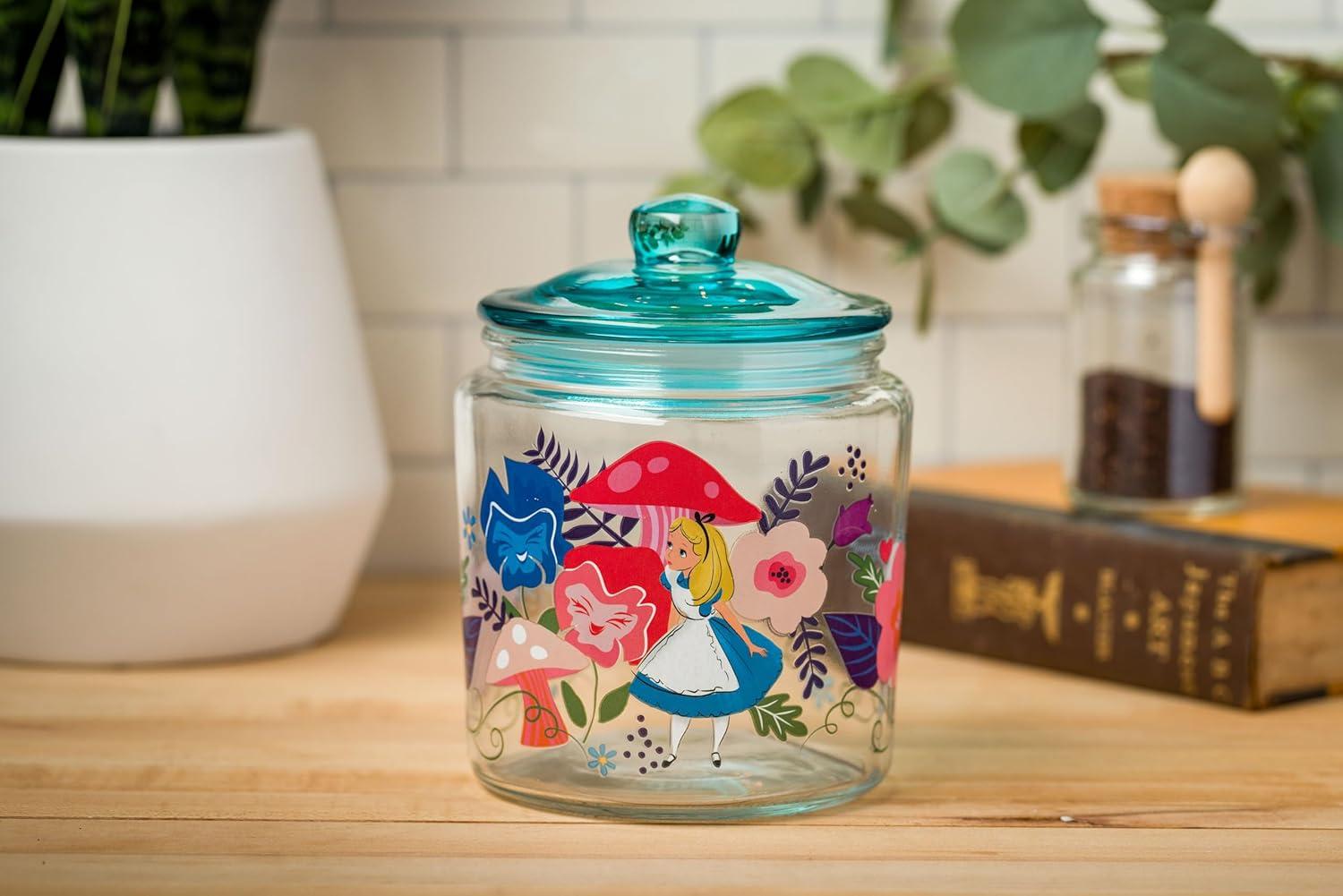 image:imageSilver Buffalo Disney Alice in Wonderland Flowers and Mushrooms Glass Cookie Snack Candy Jar with Lid SmallAlice in Wonderland Flowers and Mushrooms Small Glass