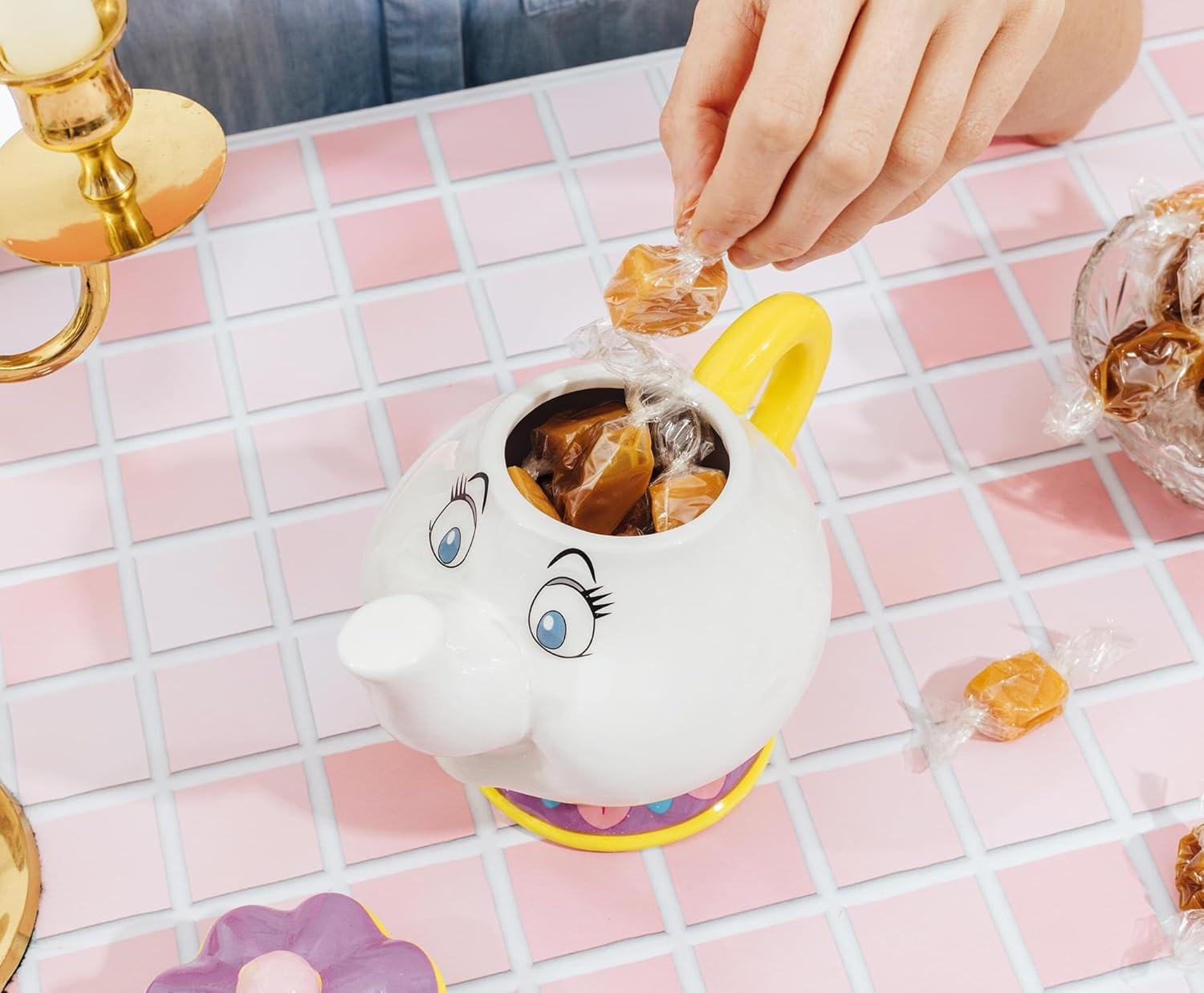image:imageSilver Buffalo Disney Alice in Wonderland Flowers and Mushrooms Glass Cookie Snack Candy Jar with Lid SmallMrs Potts Small Ceramic Sculpted