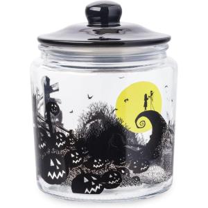 Silver Buffalo Disney Alice in Wonderland Flowers and Mushrooms Glass Cookie Snack Candy Jar with Lid (Small)(Nightmare Before Christmas Moon Hill Graveyard Scene Small (Glass))