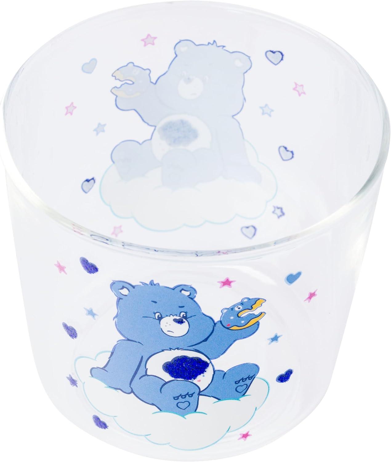 image:imageSilver Buffalo Care Bears Boxed Glitter Glass Water Pitcher with Cup Featuring Grumpy Bear 18 Ounces