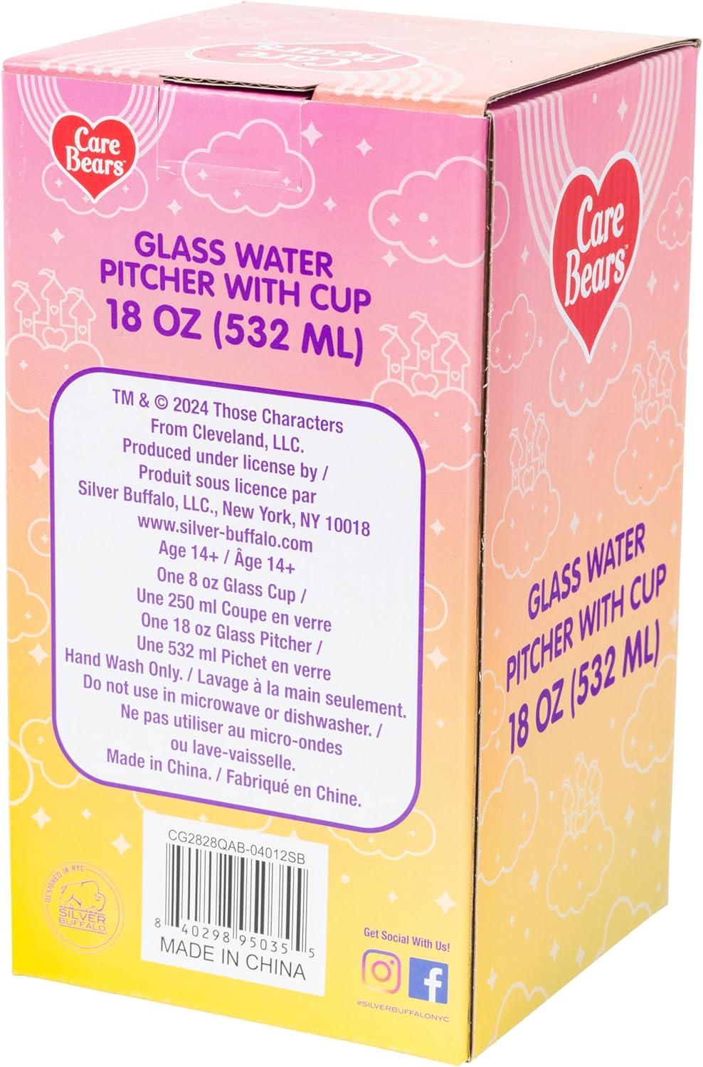 image:imageSilver Buffalo Care Bears Boxed Glitter Glass Water Pitcher with Cup Featuring Grumpy Bear 18 Ounces