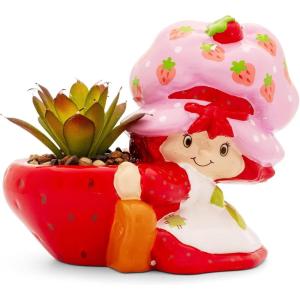 Silver Buffalo Strawberry Shortcake 4-Inch Ceramic Mini Planter with Artificial Succulent