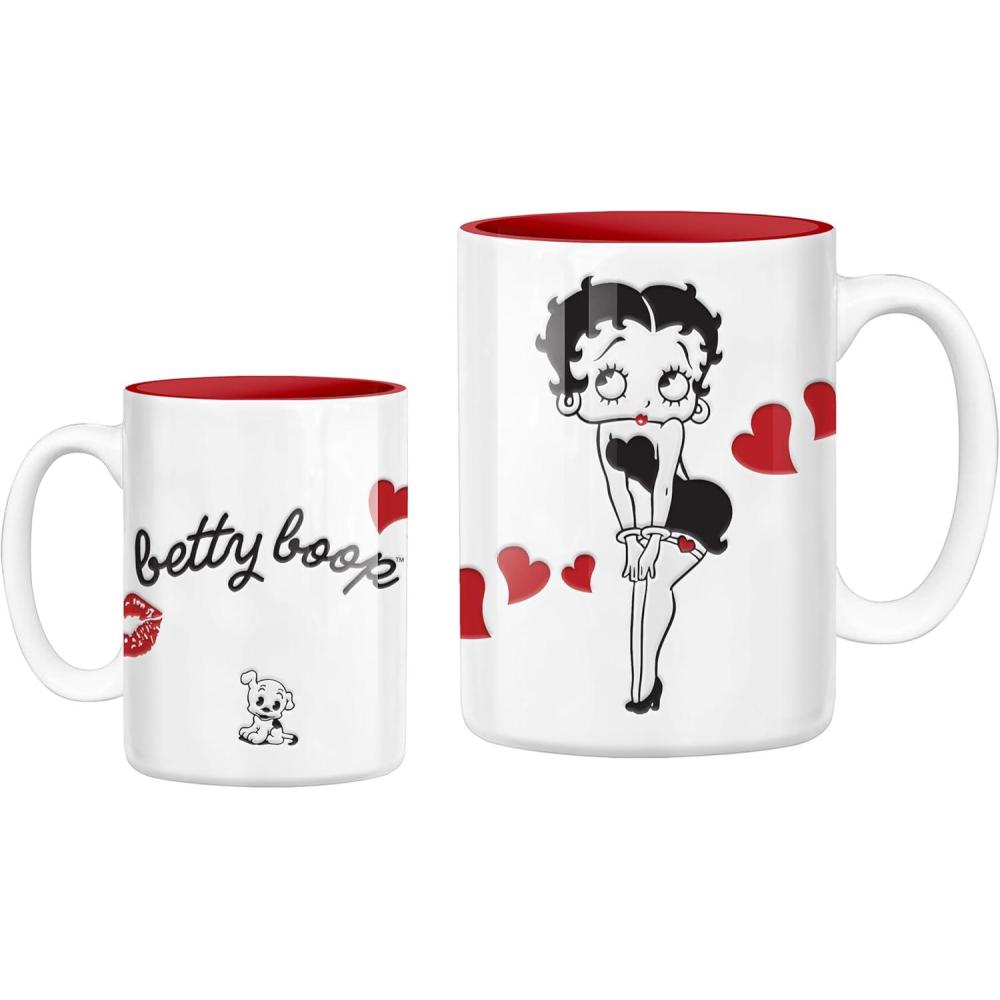 image:imageSilver Buffalo Betty Boop Core Betty and Pudgy Hearts Wax Resist 17oz Ceramic Pottery MugWhiteMulti