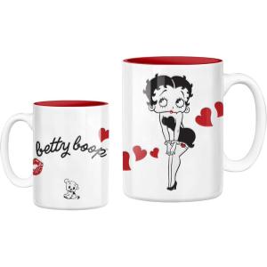 Silver Buffalo Betty Boop Core Betty and Pudgy Hearts Wax Resist 17oz Ceramic Pottery Mug(White/Multi)