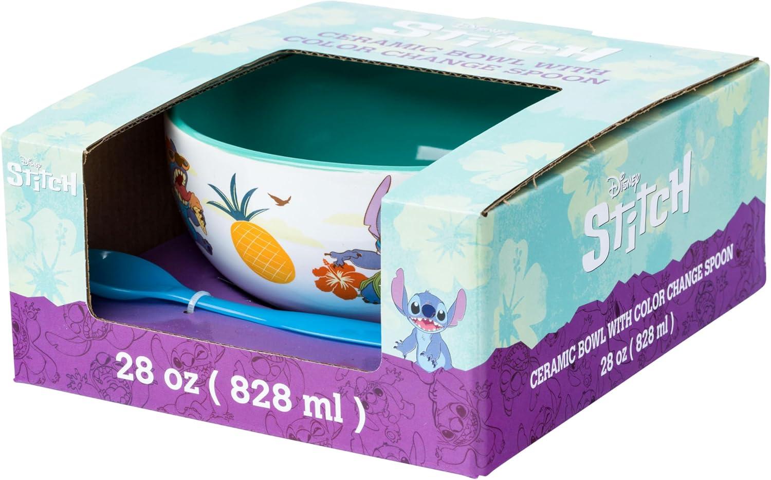 image:imageSilver Buffalo Disney Lilo and Stitch Tropical Ceramic Bowl with Color Changing Spoon Featuring Stitch 28 OuncesDisney Lilo and Stitch Tropical