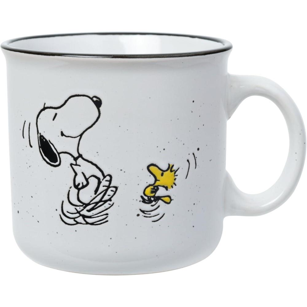 image:imageSilver Buffalo Peanuts Snoopy Woodstock Happy Dance Wax Resist 20oz Ceramic Camper MugWhiteMulti