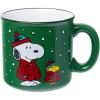 Silver Buffalo Peanuts Snoopy Woodstock Happy Dance Wax Resist 20oz Ceramic Camper Mug(Peanuts Snoopy and Woodstock Puffer Jacket (Camper))