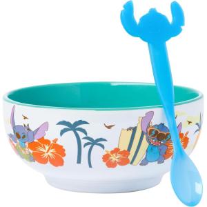 Silver Buffalo Disney Lilo and Stitch Tropical Ceramic Bowl with Color Changing Spoon Featuring Stitch, 28 Ounces(Disney Lilo and Stitch Tropical)