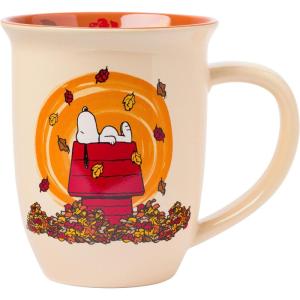 Silver Buffalo Peanuts Snoopy Woodstock Happy Dance Wax Resist 20oz Ceramic Camper Mug(Peanuts Autumn)