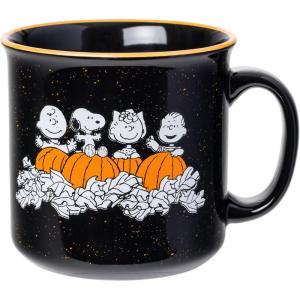 Silver Buffalo Peanuts Snoopy Woodstock Happy Dance Wax Resist 20oz Ceramic Camper Mug(Peanuts Happy Halloween (Camper))