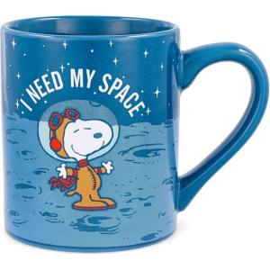Silver Buffalo Peanuts Snoopy Woodstock Happy Dance Wax Resist 20oz Ceramic Camper Mug(Peanuts Snoopy I Need My Space)
