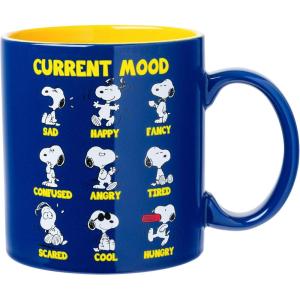 Silver Buffalo Peanuts Snoopy Woodstock Happy Dance Wax Resist 20oz Ceramic Camper Mug(Peanuts Snoopy Moods)