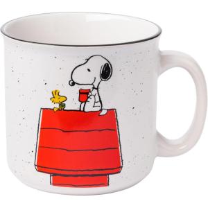 Silver Buffalo Peanuts Snoopy Woodstock Happy Dance Wax Resist 20oz Ceramic Camper Mug(Peanuts Snoopy and Woodstock (Camper))