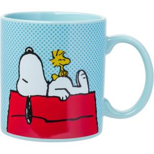 Silver Buffalo Peanuts Snoopy Woodstock Happy Dance Wax Resist 20oz Ceramic Camper Mug(Peanuts Snoopy and Woodstock House)