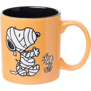 Silver Buffalo Peanuts Snoopy Woodstock Happy Dance Wax Resist 20oz Ceramic Camper Mug(Peanuts Snoopy and Woodstock as Mummies)