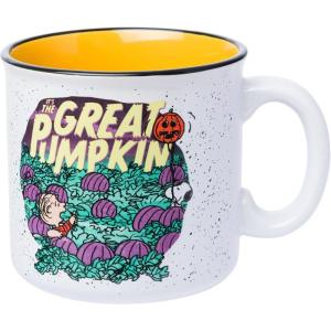 Silver Buffalo Peanuts Snoopy Woodstock Happy Dance Wax Resist 20oz Ceramic Camper Mug(Peanuts The Great Pumpkin (Camper))