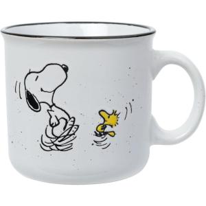 Silver Buffalo Peanuts Snoopy Woodstock Happy Dance Wax Resist 20oz Ceramic Camper Mug(White/Multi)