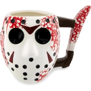 Silver Buffalo Warner Bros Friday The 13th Jason Mask with Knife Ceramic Coffee 3D Sculpted Mug, 1 Count (Pack of 1), Multicolor, 20 fluid ounce.(Multicolor)