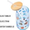 Silver Buffalo Gilmore Girls Glass Tumbler with Bamboo Lid and Glass Straw Featuring Luke’s Diner Designs, 16 Ounces