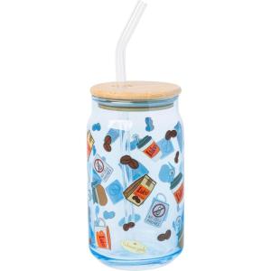 Silver Buffalo Gilmore Girls Glass Tumbler with Bamboo Lid and Glass Straw Featuring Luke’s Diner Designs, 16 Ounces