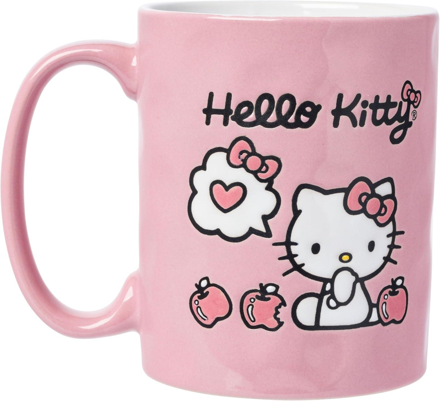 image:imageSilver Buffalo Sanrio Hello Kitty Apple Wax Resist Ceramic Pottery Mug 17 Ounces