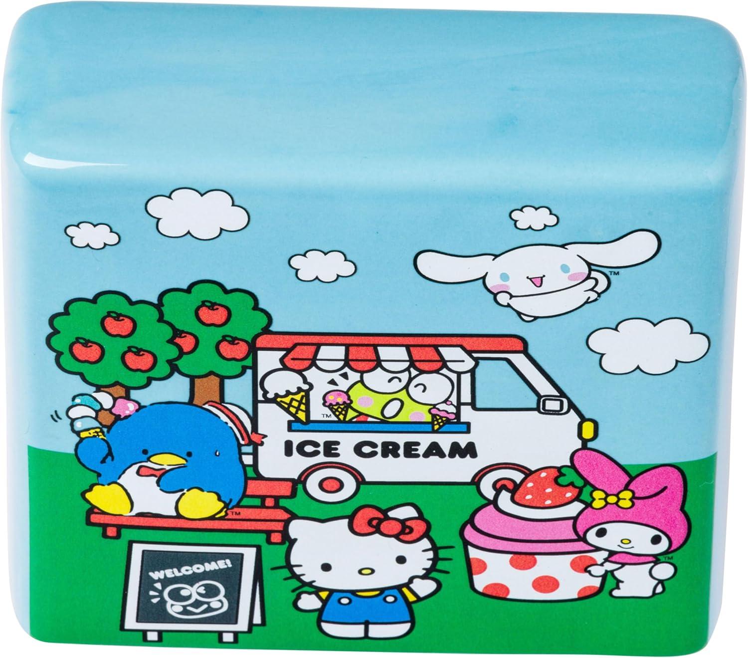 image:imageSilver Buffalo Sanrio Hello Kitty and Friends Ceramic Box Sign Featuring Hello Kitty My Melody Keroppi Cinnamoroll and Tuxedosam 5 x 16 x 5