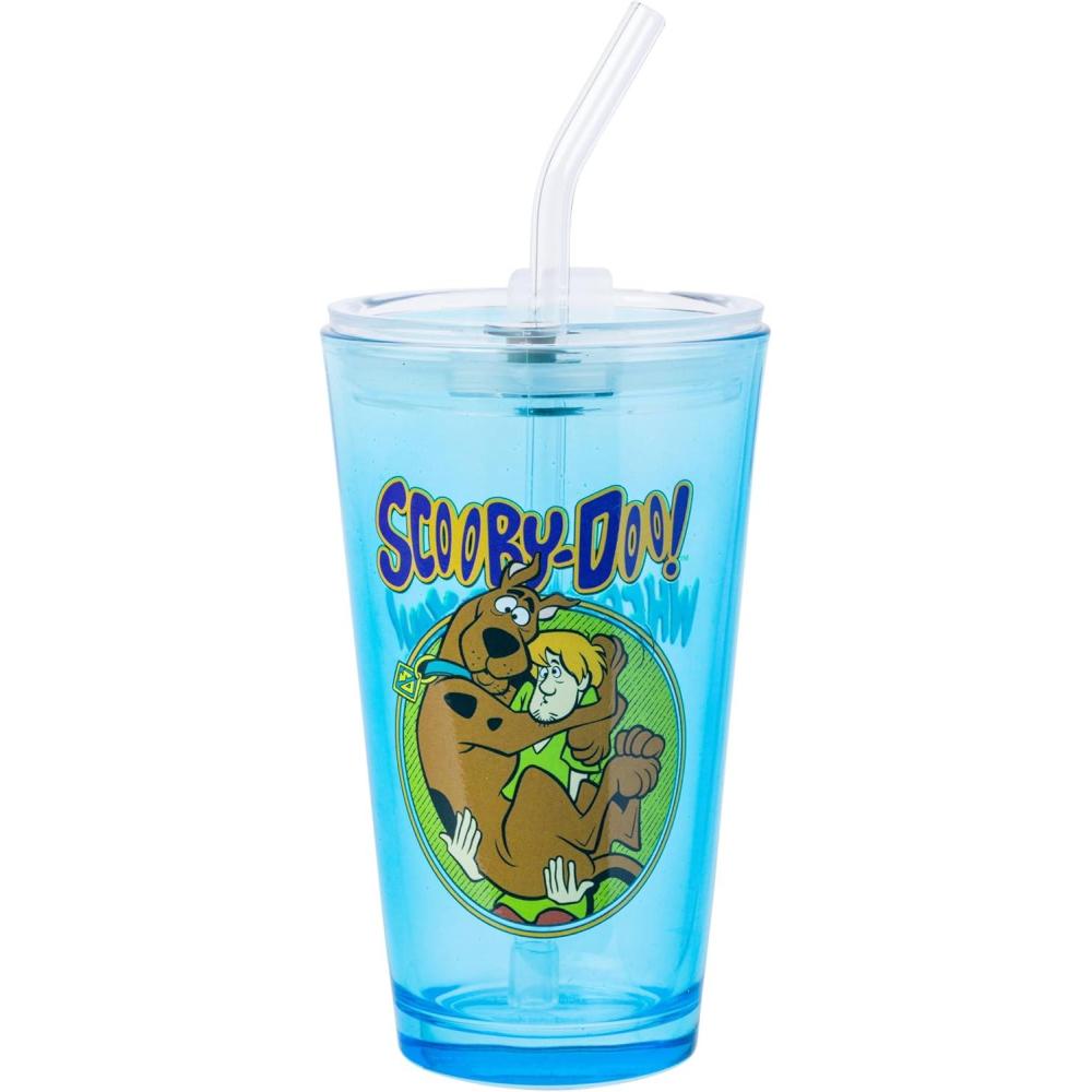 image:imageSilver Buffalo Hello Kitty Script Logo Pink 16oz Pint Glass w Lid and Glass StrawBlueMulti