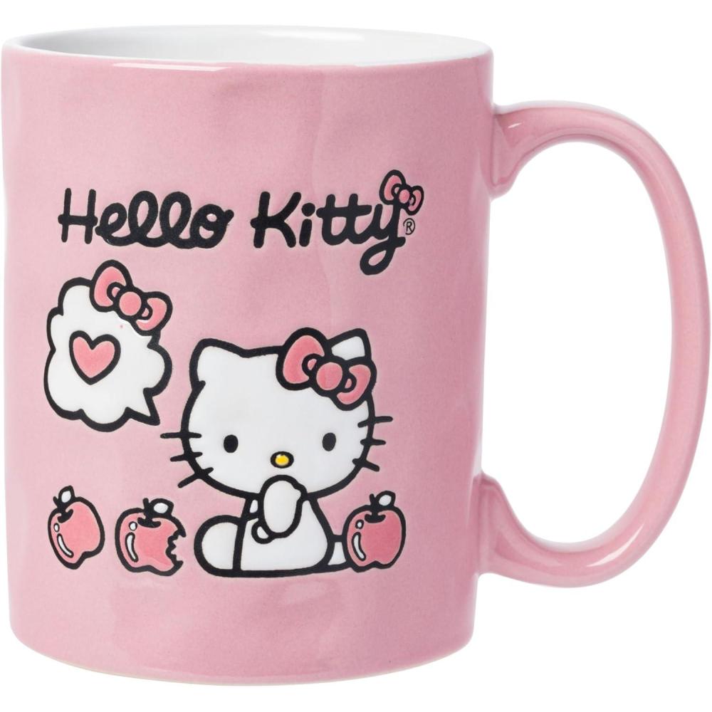 image:imageSilver Buffalo Sanrio Hello Kitty Apple Wax Resist Ceramic Pottery Mug 17 Ounces