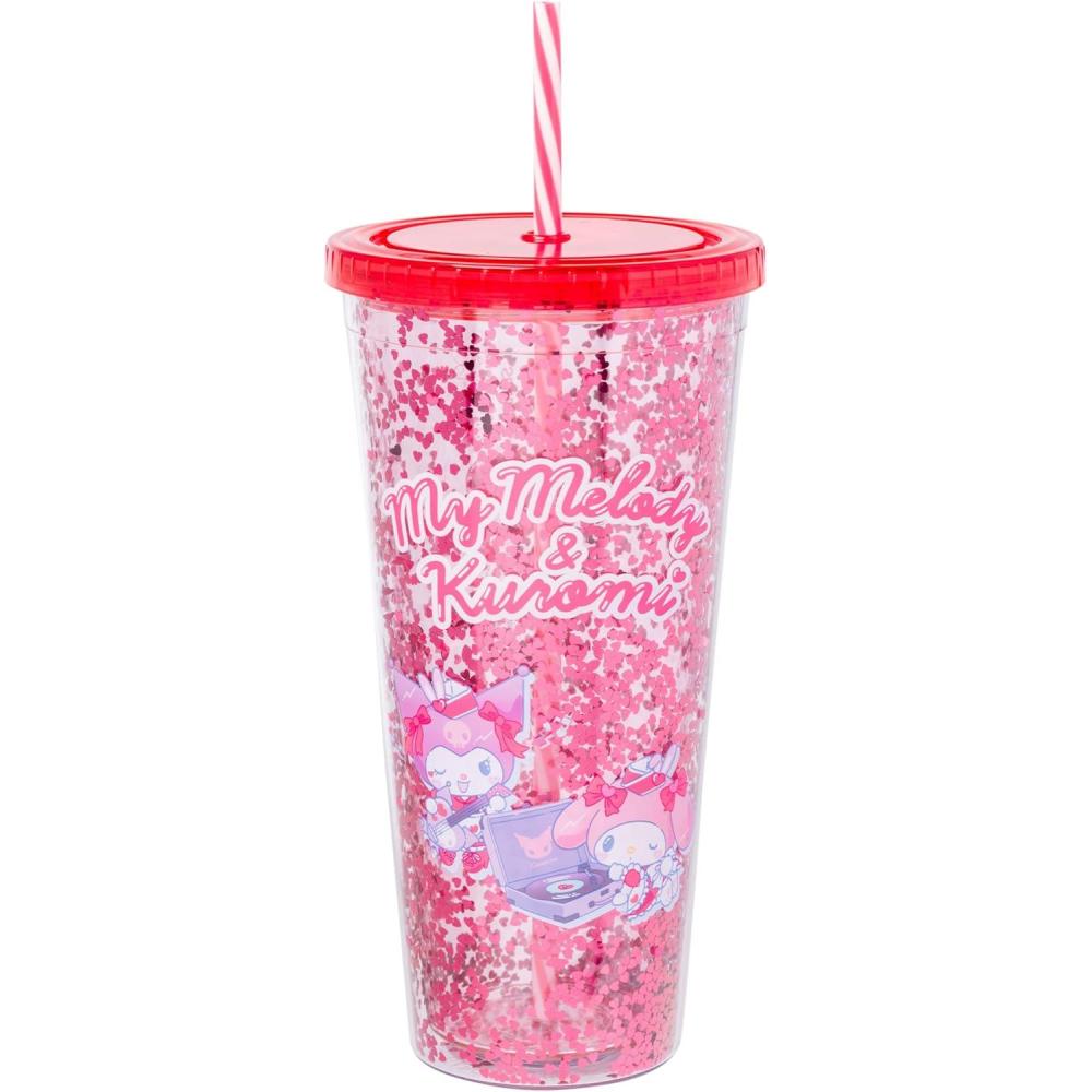 image:imageSilver Buffalo Sanrio Hello Kitty and Friends My Melody and Kuromi Plastic Confetti Cold Cup with Lid and Straw 32 Ounces