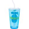 Silver Buffalo Hello Kitty Script Logo Pink 16oz Pint Glass w Lid and Glass Straw(Blue/Multi)