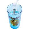 Silver Buffalo Hello Kitty Script Logo Pink 16oz Pint Glass w Lid and Glass Straw(Blue/Multi)